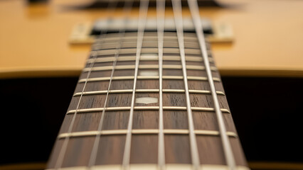 Fototapeta premium Close-up of guitar neck with strings and fretboard