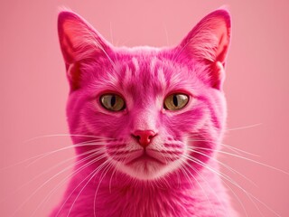 A pink cat with green eyes is staring at the camera