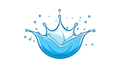 A stylized illustration of a blue water splash on a white background