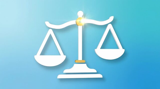 A flat animated economic stability icon with balance scale, subtle sway animation, slow centered zoom camera movement, calm professional tone, loop.