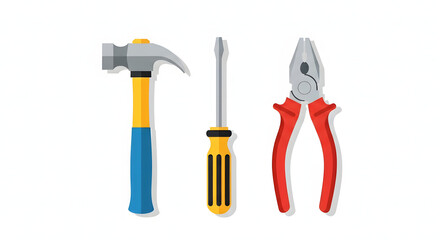 Vector illustration of hammer, screwdriver and pliers neatly arranged
