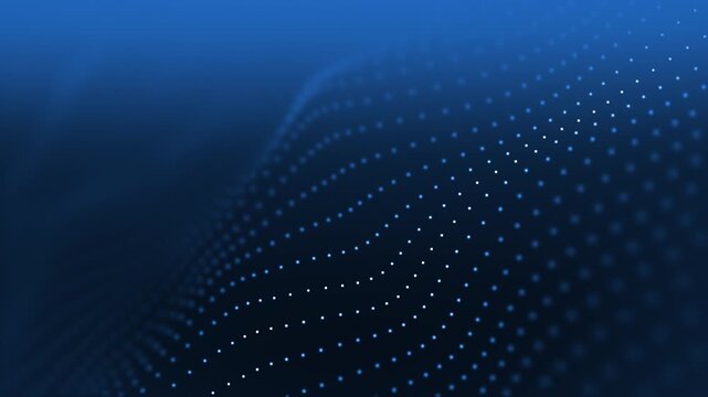 Particles wave Cyber or technology background. Abstract seamless loop of mesh glowing blue dots digital luxurious sparkling wave particles flows background, Motion of digital data flow.