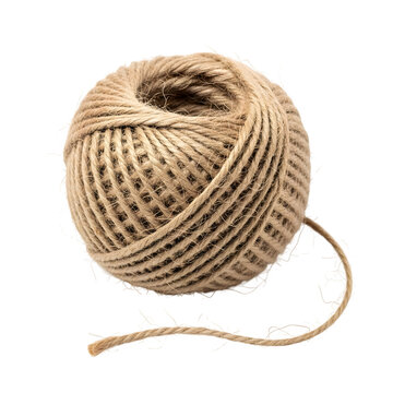 Natural Jute Twine Ball with Tail End Close Up Photography Isolated on transparent background