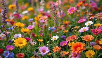 Obraz premium create a colorful and vibrant garden wedding invitation card featuring wildflowers in full bloom, with a clear focus on the right side of the card