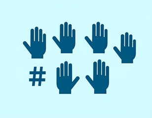 Obraz premium A minimalist graphic featuring six dark blue hands and one symbol