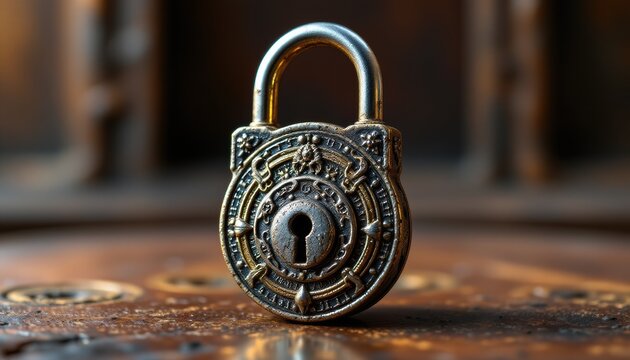 create a high resolution image of a towering padlock with intricate craftsmanship and plex anti pick mechanisms, the padlock should be gleaming and take center stage in the image