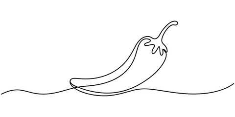 Obraz premium Continuous line drawing of chili pepper. Single line vector illustration of chili pepper. Editable line.