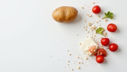 create an image featuring a single potato set against a clean, white background, the potato should be centrally positioned and take up most of the frame