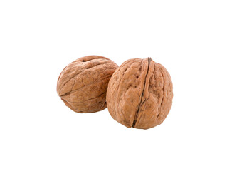 Walnuts isolated. Unpeeled walnuts with shell, close-up.