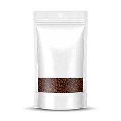 A white resealable pouch with a brown coffee bean pattern