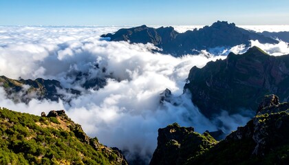 Mountain peaks rising above the clouds.