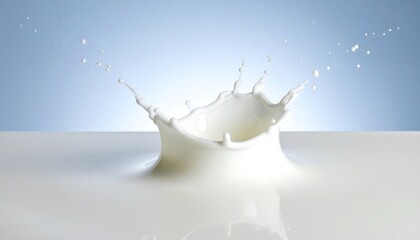 Milk Splashing on White Surface with Blue Background.