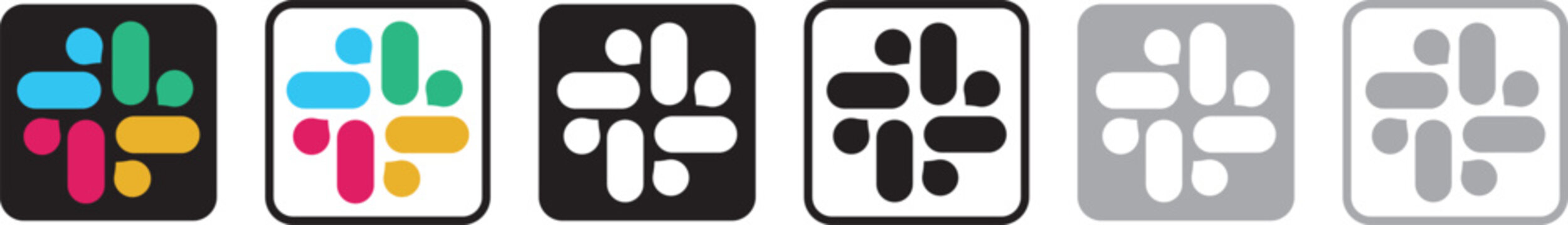 Slack logo icon vector. Social media app slack logo icon set. Slack logotype with shadow. Slack buttons set. Editorial illustration. Slack mobile app icons. Social media app slack logo icon set