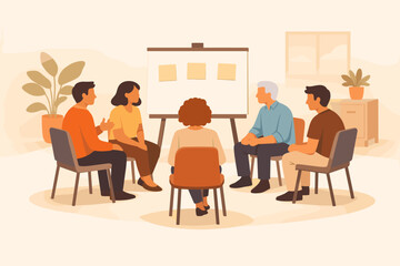 Diverse group of adults in discussion at community meeting