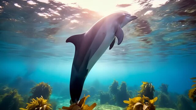 Underwater Dolphins Graceful Dance - A Captivating Marine Scene.