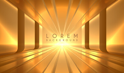 Obraz na płótnie Canvas Golden shapes corridor with light effect