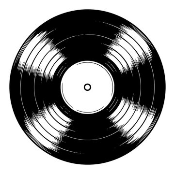 Retro vinyl record music disc in stylized woodcut and linocut vector art