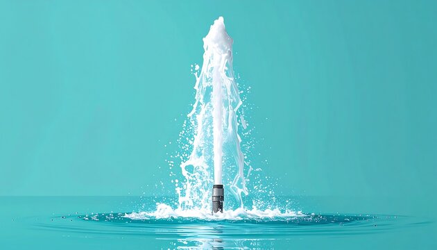 Water jet fountain in ocean waves.