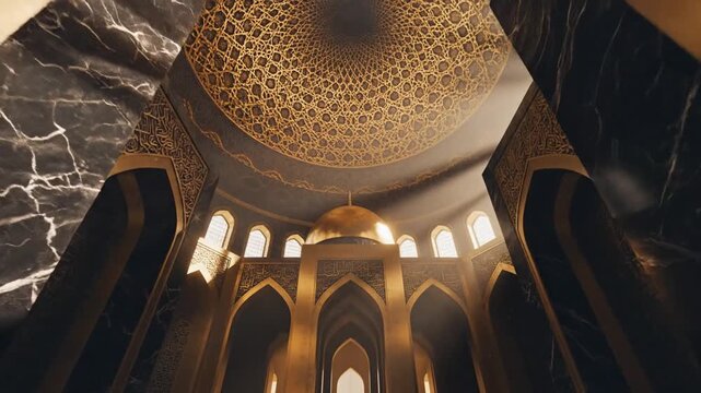 beautiful mosque interior with golden dome and intricate arabesque designs