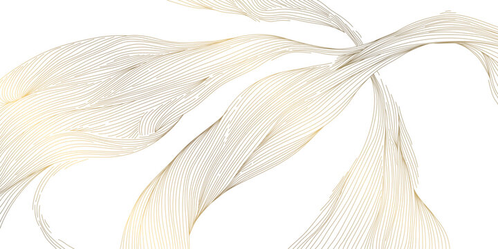 Elegant gold line wave pattern, white background, abstract wavy curves, smooth flowing design. Luxury vector illustration, Japanese ornament, modern geometric shapes, premium wallpaper, cover.