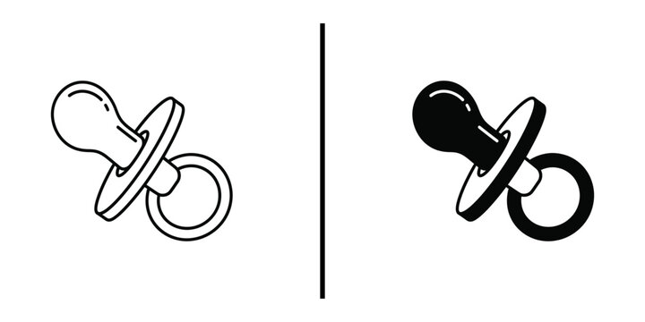 A simple line drawing and a solid black illustration of pacifiers side by side on a white background