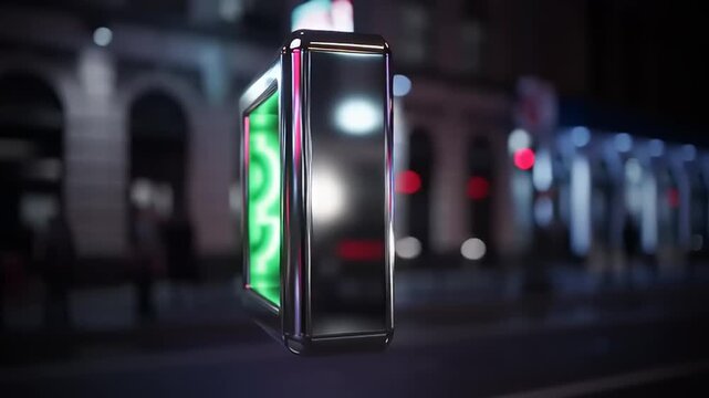 Neon Dollar Sign Displayed in Glass Box.