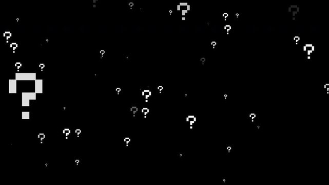 Minimal Random Pixel Question Symbols Slowly Moving in Black Background Prores Alpha Channel 4K 60fps