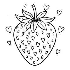 A black and white illustration of a heart-patterned strawberry