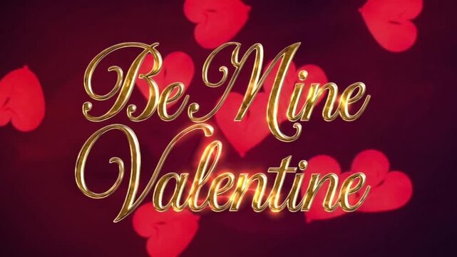 Animated closeup Be Mine Valentine text and motion romantic red hearts on Valentines day background 2
