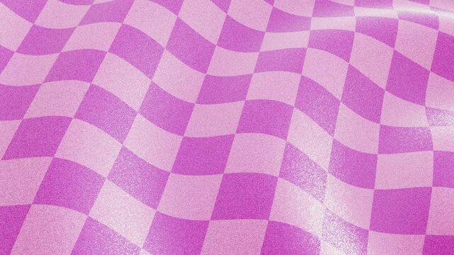 Horizontal abstract 3d checkerboard glitter retro groovy banner template copyspace fabric loop animation squares grid wavy warp optical illusion pattern texture background wallpaper pink magenta lilac
