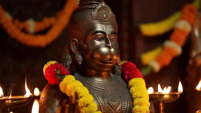 Hanuman Jayanti statue standing majestically with mace in hand, Ai generated images