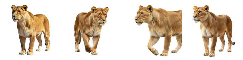 THE SERIES OF LION FAMELLE ISOLATED ON WHITE BACKGROUND HD FILE PNG ;;;