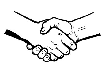 Fototapeta premium Two hands locked in a firm greeting depicted in a clean monochromatic sketch for business and networking concepts