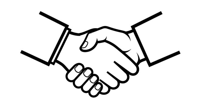 Simple bold line art of a handshake between professionals used as a universal symbol for cooperation and agreement