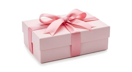Fototapeta premium A beautifully wrapped pink gift box with a ribbon bow on a white background