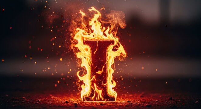 A burning, stylized letter "I" stands ablaze against an out-of-focus background