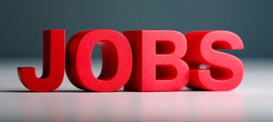 Red color 3D Jobs sign. Company employment. Career vacancy work position .Generative AI technology.	
