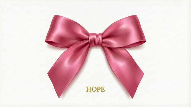 Un lazo de sat&eacute;n rosa brillante y realista, atado con elegancia sobre una cinta horizontal. El fondo blanco resalta la textura suave, los pliegues del tejido y su simbolismo de solidaridad.