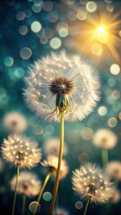 Obraz premium Delicate Dandelion Seeds Drift in Soft Focus
