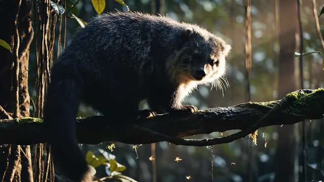 A captivating view of a monkey perched on a tree branch in the forest.