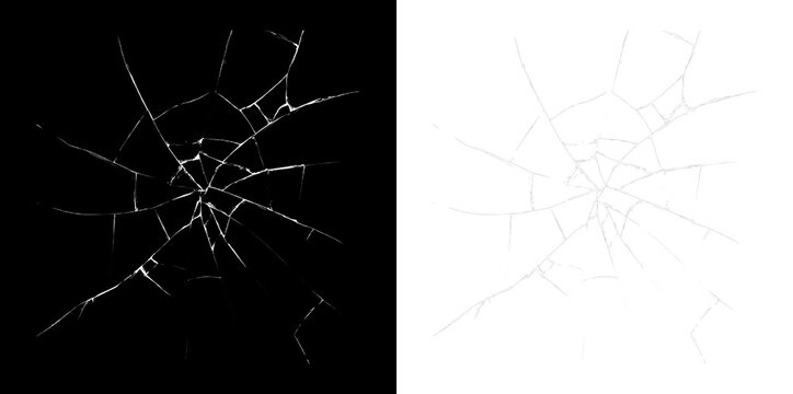Glass with sharp shards, cracks, and an abstract damaged effect on a black and transparent PNG background. Suitable for digital art, video projects, and creating vibrant narrative images.