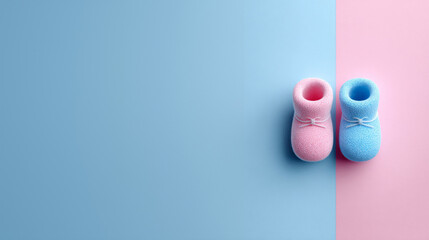 3D gender reveal greeting card, baby booties in pink and blue
