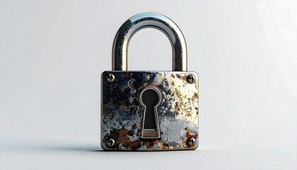 A rusty padlock on a white background