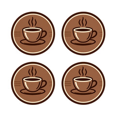 Obraz premium Four circular coffee cup logos with steam