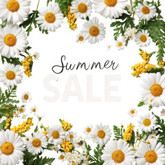 A colorful floral advertisement for a summer sale