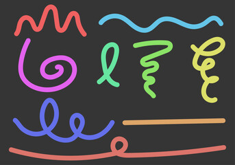 Varias formas de l&iacute;neas curvas y garabatos de colores ne&oacute;n sobre un fondo oscuro