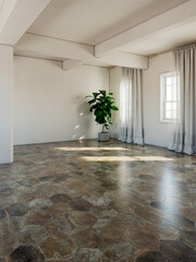 Naklejka premium Large luxury modern bright interiors Living room mockup illustration 3D rendering Digitally Generated Image