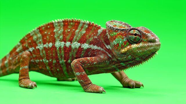 Veiled Chameleon Isolated on Green Screen With Detailed Texture and Scales For Visual Effects and Natural History
