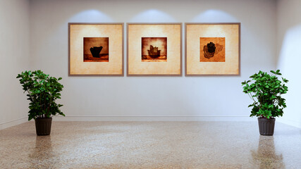 Naklejka premium Large luxury modern bright interiors Living room mockup illustration 3D rendering Digitally Generated Image