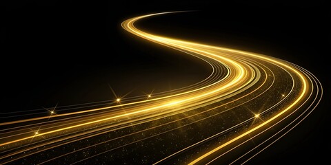 Golden ray on a black background, motion lights wallpaper. 